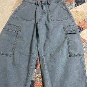 Casual Blue Cargo  Barrel Pants